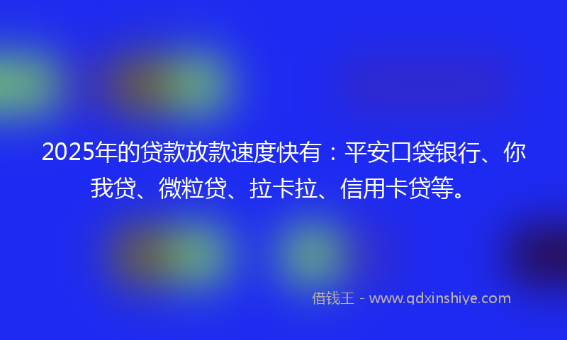 2025年的贷款放款速度快有：平安口袋银行、你我贷、微粒贷、拉卡拉、信用卡贷等。
