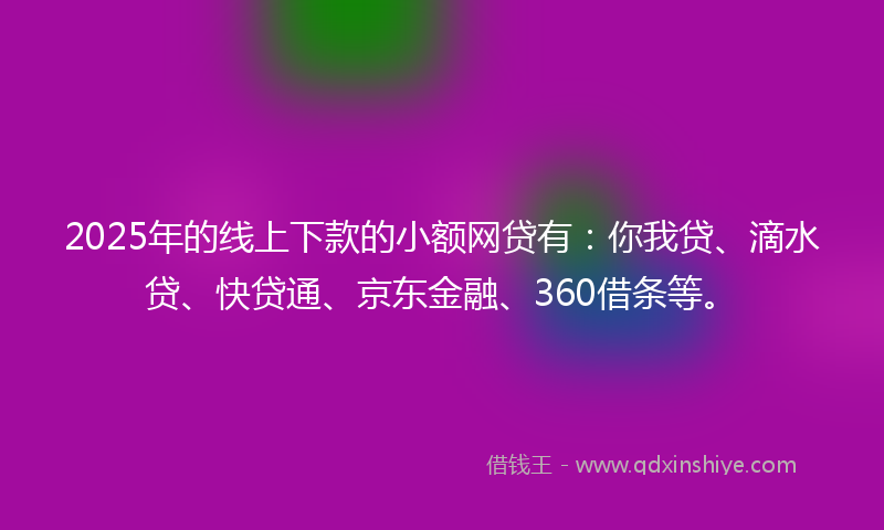 2025年的线上下款的小额网贷有：你我贷、滴水贷、快贷通、京东金融、360借条等。