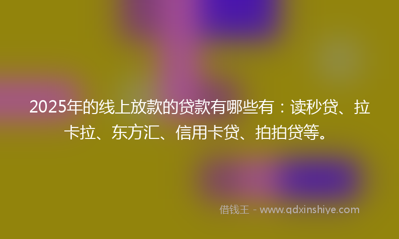 2025年的线上放款的贷款有哪些有：读秒贷、拉卡拉、东方汇、信用卡贷、拍拍贷等。