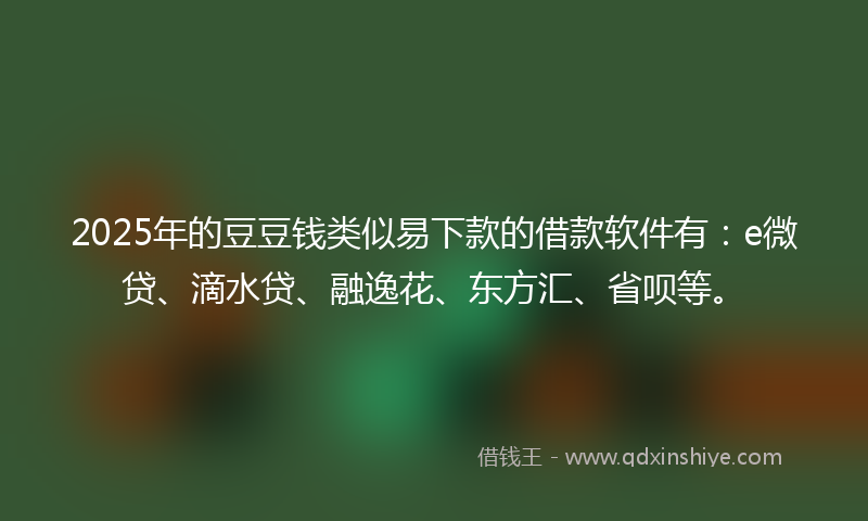 2025年的豆豆钱类似易下款的借款软件有：e微贷、滴水贷、融逸花、东方汇、省呗等。