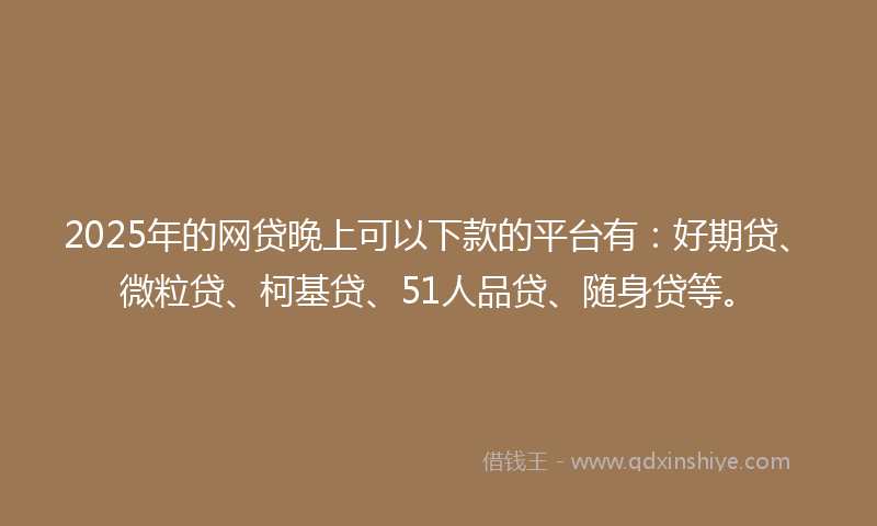 2025年的网贷晚上可以下款的平台有：好期贷、微粒贷、柯基贷、51人品贷、随身贷等。