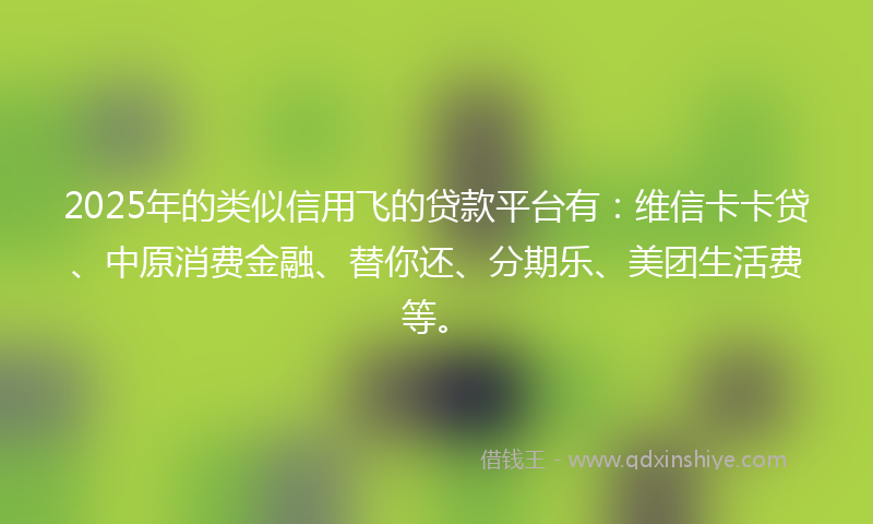 2025年的类似信用飞的贷款平台有：维信卡卡贷、中原消费金融、替你还、分期乐、美团生活费等。