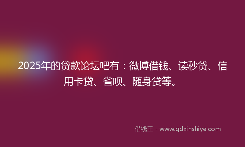 2025年的贷款论坛吧有：微博借钱、读秒贷、信用卡贷、省呗、随身贷等。