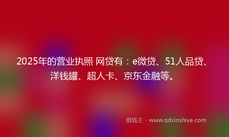2025年的营业执照 网贷有：e微贷、51人品贷、洋钱罐、超人卡、京东金融等。