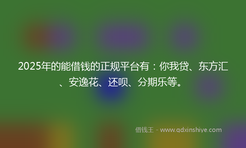 2025年的能借钱的正规平台有：你我贷、东方汇、安逸花、还呗、分期乐等。