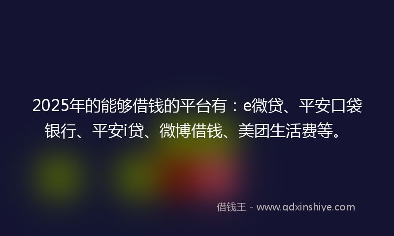 2025年的能够借钱的平台有：e微贷、平安口袋银行、平安i贷、微博借钱、美团生活费等。