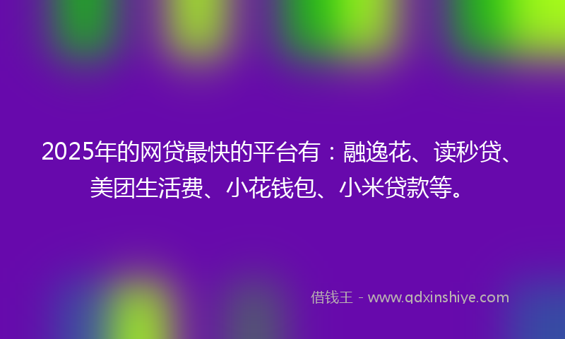 2025年的网贷最快的平台有：融逸花、读秒贷、美团生活费、小花钱包、小米贷款等。