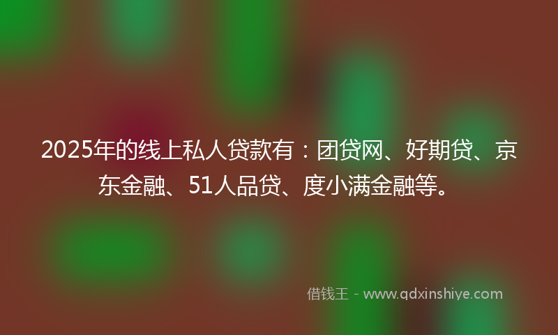 2025年的线上私人贷款有：团贷网、好期贷、京东金融、51人品贷、度小满金融等。