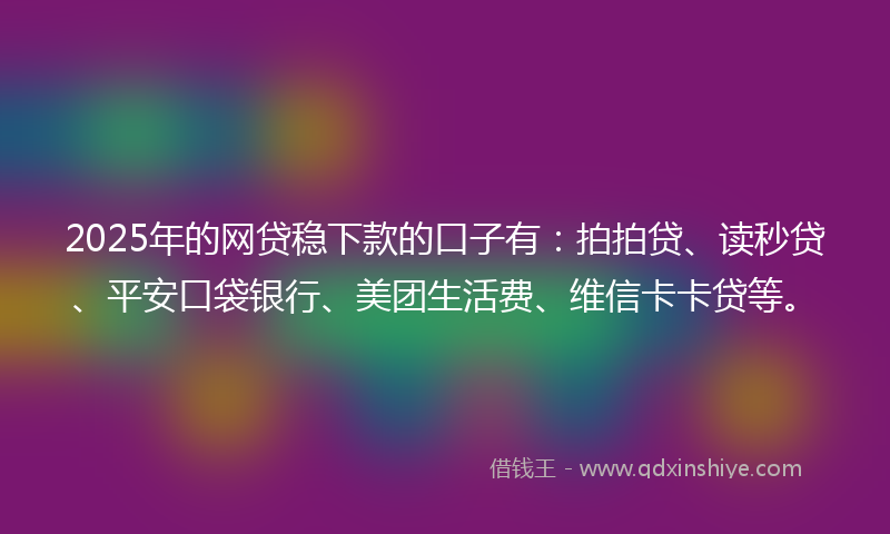 2025年的网贷稳下款的口子有：拍拍贷、读秒贷、平安口袋银行、美团生活费、维信卡卡贷等。