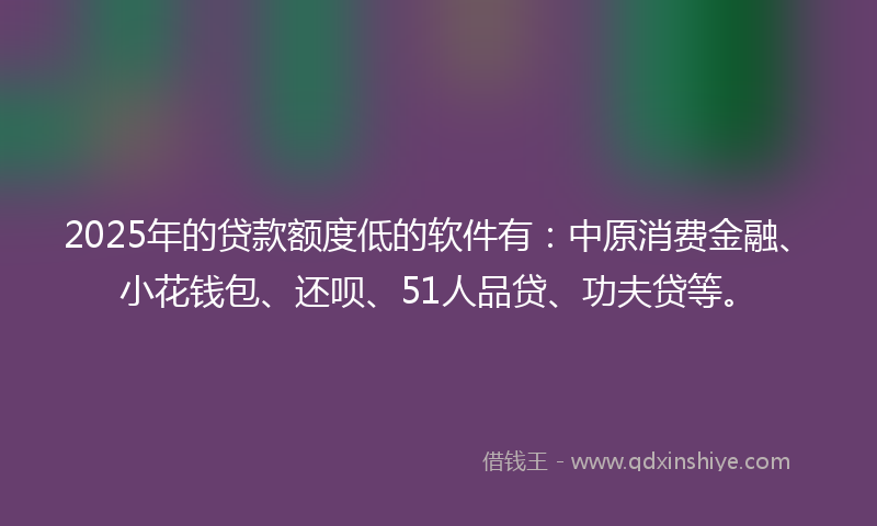 2025年的贷款额度低的软件有：中原消费金融、小花钱包、还呗、51人品贷、功夫贷等。