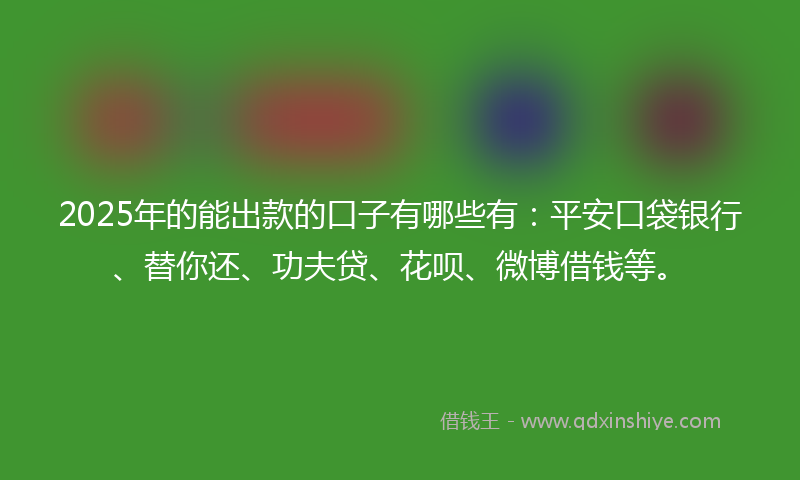 2025年的能出款的口子有哪些有：平安口袋银行、替你还、功夫贷、花呗、微博借钱等。