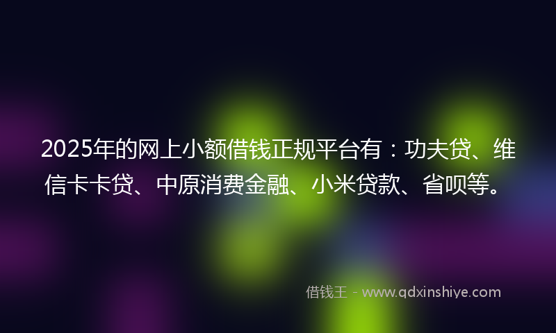 2025年的网上小额借钱正规平台有：功夫贷、维信卡卡贷、中原消费金融、小米贷款、省呗等。