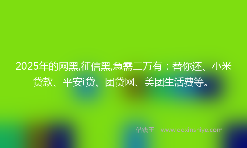 2025年的网黑,征信黑,急需三万有：替你还、小米贷款、平安i贷、团贷网、美团生活费等。