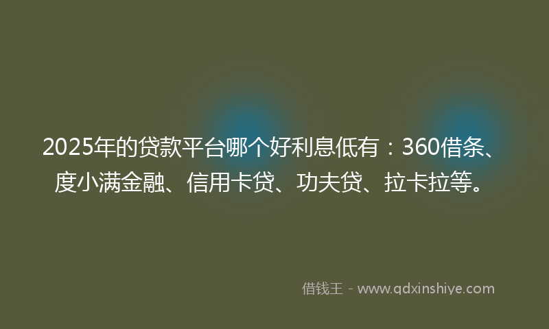 2025年的贷款平台哪个好利息低有：360借条、度小满金融、信用卡贷、功夫贷、拉卡拉等。