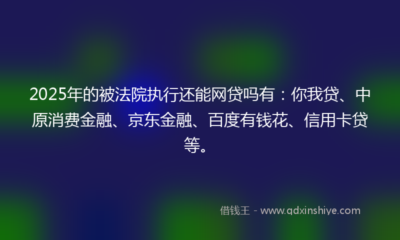 2025年的被法院执行还能网贷吗有：你我贷、中原消费金融、京东金融、百度有钱花、信用卡贷等。