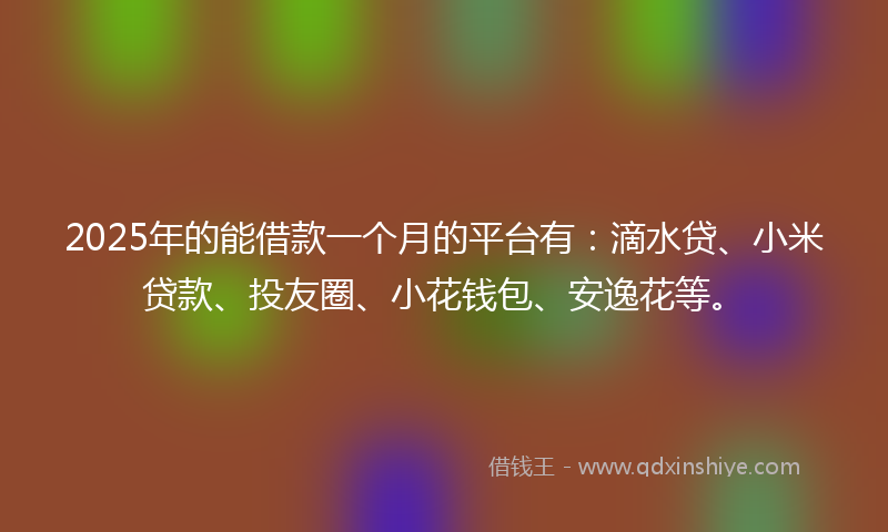 2025年的能借款一个月的平台有：滴水贷、小米贷款、投友圈、小花钱包、安逸花等。