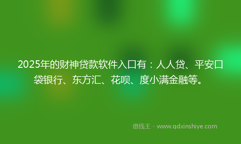 2025年的财神贷款软件入口有：人人贷、平安口袋银行、东方汇、花呗、度小满金融等。