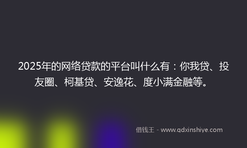 2025年的网络贷款的平台叫什么有：你我贷、投友圈、柯基贷、安逸花、度小满金融等。