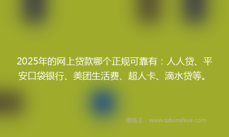 2025年的网上贷款哪个正规可靠有：人人贷、平安口袋银行、美团生活费、超人卡、滴水贷等。