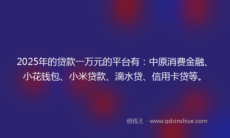 2025年的贷款一万元的平台有：中原消费金融、小花钱包、小米贷款、滴水贷、信用卡贷等。