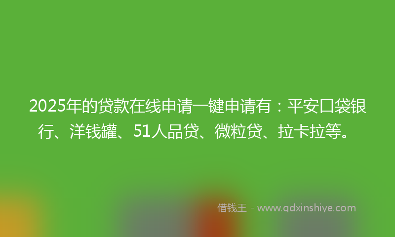 2025年的贷款在线申请一键申请有：平安口袋银行、洋钱罐、51人品贷、微粒贷、拉卡拉等。