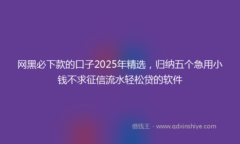 网黑必下款的口子2025年精选，归纳五个急用小钱不求征信流水轻松贷的软件
