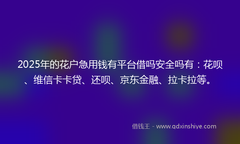 2025年的花户急用钱有平台借吗安全吗有：花呗、维信卡卡贷、还呗、京东金融、拉卡拉等。