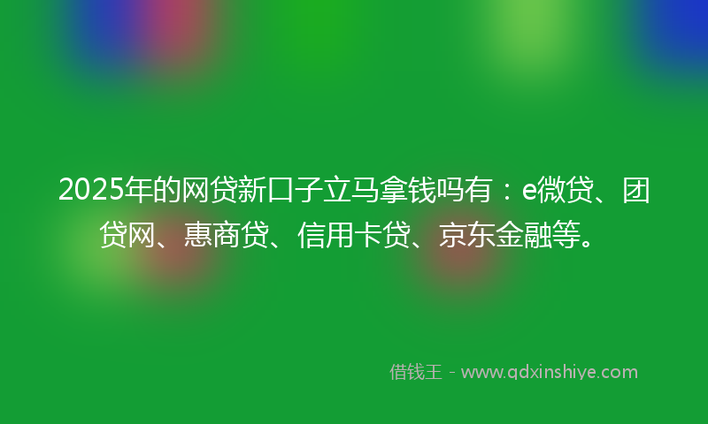 2025年的网贷新口子立马拿钱吗有：e微贷、团贷网、惠商贷、信用卡贷、京东金融等。