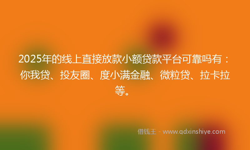 2025年的线上直接放款小额贷款平台可靠吗有：你我贷、投友圈、度小满金融、微粒贷、拉卡拉等。