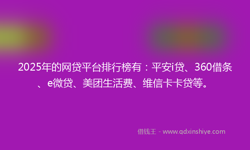 2025年的网贷平台排行榜有：平安i贷、360借条、e微贷、美团生活费、维信卡卡贷等。