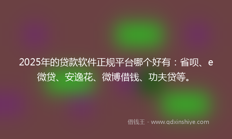 2025年的贷款软件正规平台哪个好有：省呗、e微贷、安逸花、微博借钱、功夫贷等。
