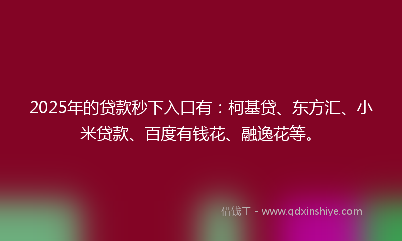2025年的贷款秒下入口有：柯基贷、东方汇、小米贷款、百度有钱花、融逸花等。