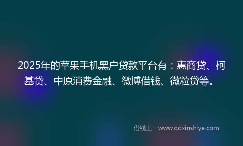 2025年的苹果手机黑户贷款平台有：惠商贷、柯基贷、中原消费金融、微博借钱、微粒贷等。