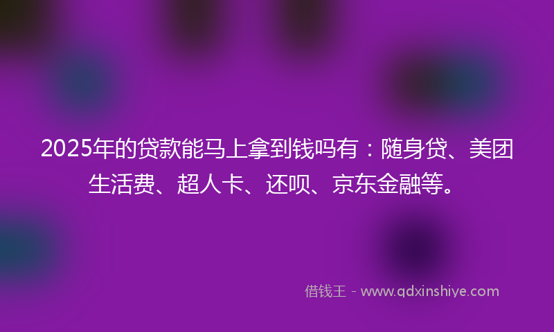 2025年的贷款能马上拿到钱吗有：随身贷、美团生活费、超人卡、还呗、京东金融等。