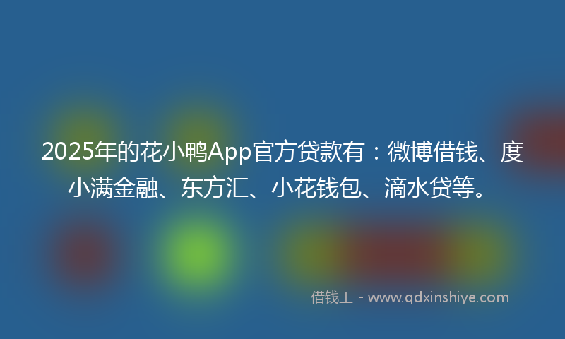 2025年的花小鸭App官方贷款有：微博借钱、度小满金融、东方汇、小花钱包、滴水贷等。