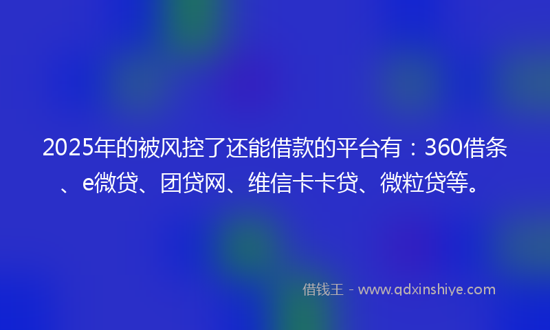 2025年的被风控了还能借款的平台有：360借条、e微贷、团贷网、维信卡卡贷、微粒贷等。