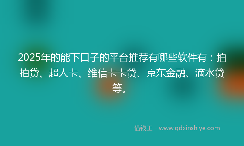 2025年的能下口子的平台推荐有哪些软件有：拍拍贷、超人卡、维信卡卡贷、京东金融、滴水贷等。