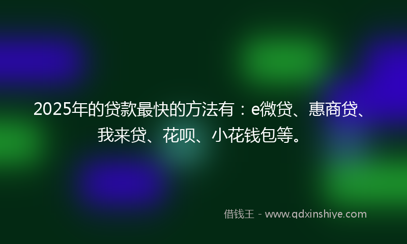 2025年的贷款最快的方法有：e微贷、惠商贷、我来贷、花呗、小花钱包等。