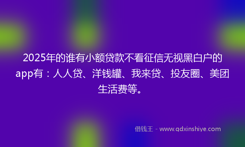 2025年的谁有小额贷款不看征信无视黑白户的app有：人人贷、洋钱罐、我来贷、投友圈、美团生活费等。