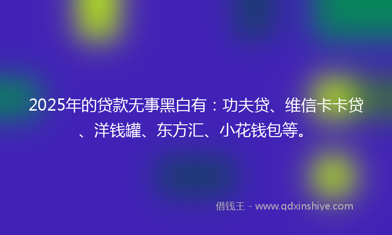 2025年的贷款无事黑白有：功夫贷、维信卡卡贷、洋钱罐、东方汇、小花钱包等。