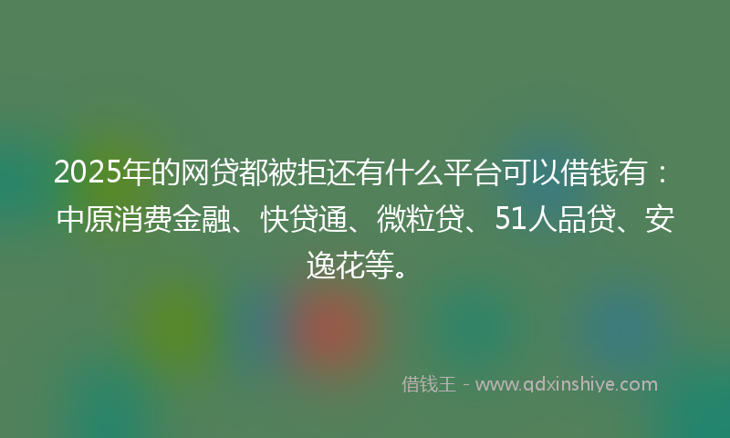 2025年的网贷都被拒还有什么平台可以借钱有：中原消费金融、快贷通、微粒贷、51人品贷、安逸花等。