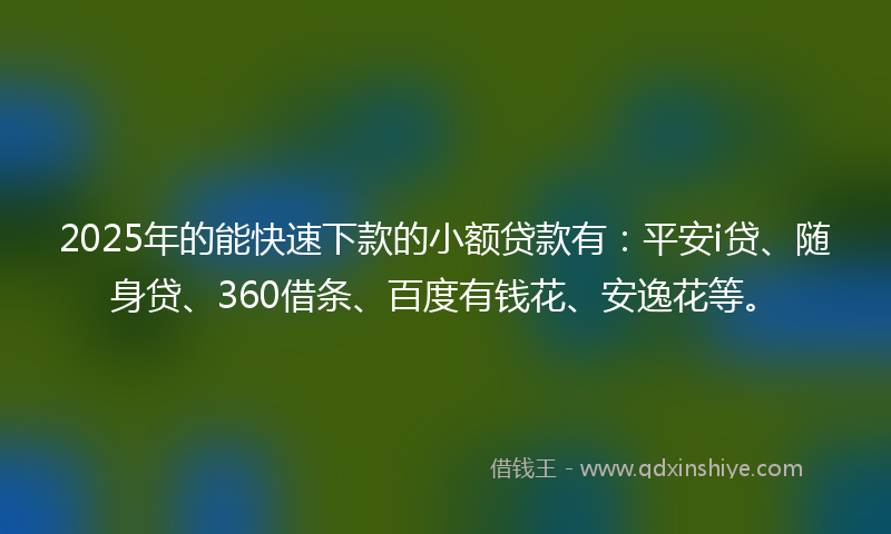 2025年的能快速下款的小额贷款有：平安i贷、随身贷、360借条、百度有钱花、安逸花等。