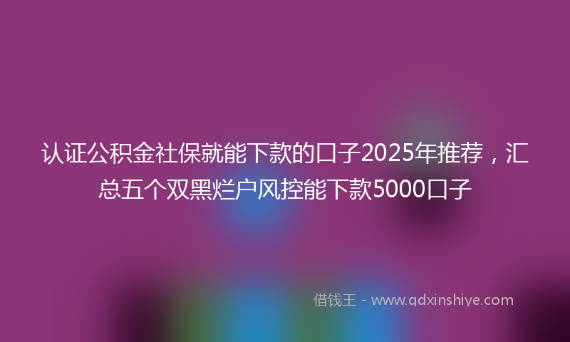 认证公积金社保就能下款的口子2025年推荐，汇总五个双黑烂户风控能下款5000口子