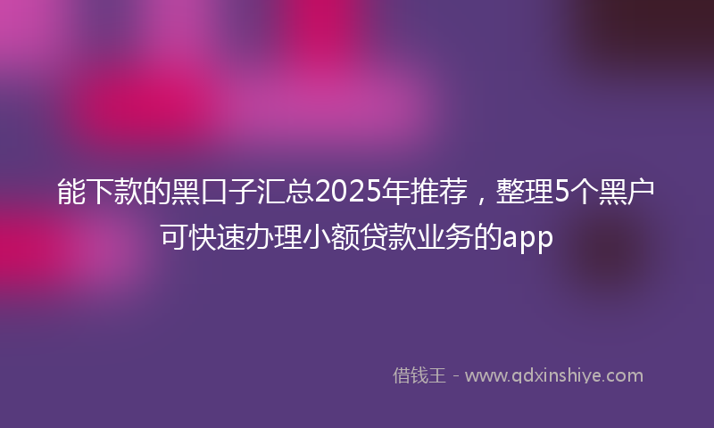 能下款的黑口子汇总2025年推荐，整理5个黑户可快速办理小额贷款业务的app