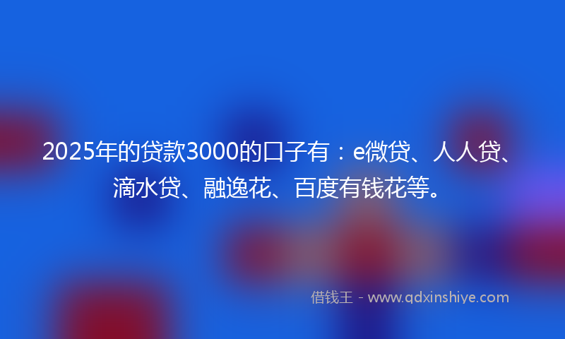 2025年的贷款3000的口子有：e微贷、人人贷、滴水贷、融逸花、百度有钱花等。