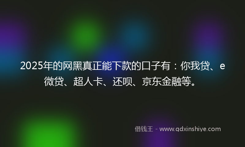 2025年的网黑真正能下款的口子有：你我贷、e微贷、超人卡、还呗、京东金融等。