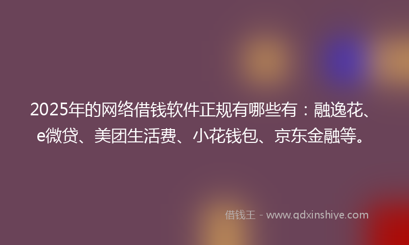 2025年的网络借钱软件正规有哪些有：融逸花、e微贷、美团生活费、小花钱包、京东金融等。