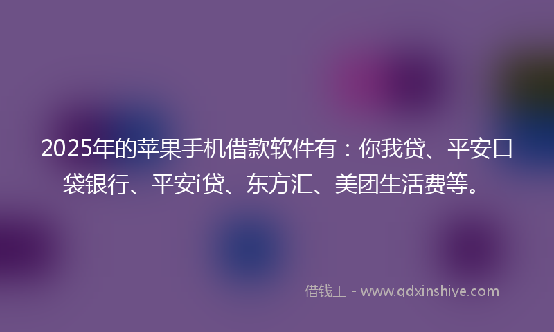 2025年的苹果手机借款软件有：你我贷、平安口袋银行、平安i贷、东方汇、美团生活费等。