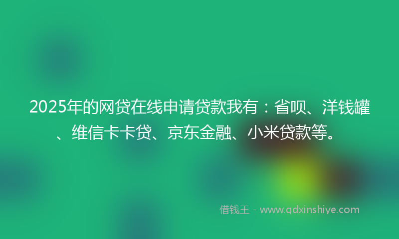2025年的网贷在线申请贷款我有：省呗、洋钱罐、维信卡卡贷、京东金融、小米贷款等。