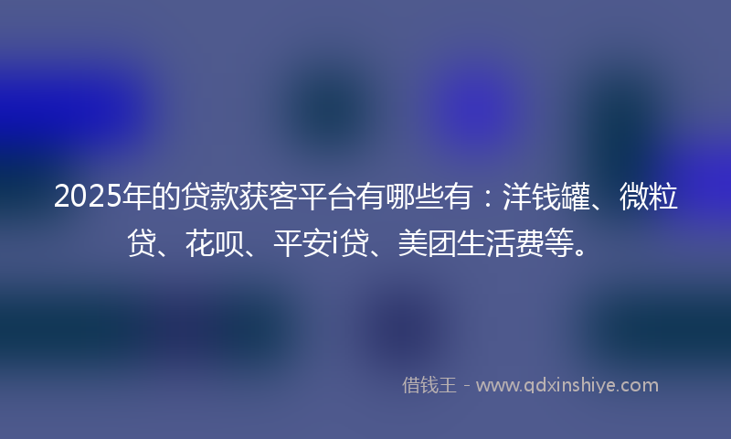 2025年的贷款获客平台有哪些有：洋钱罐、微粒贷、花呗、平安i贷、美团生活费等。